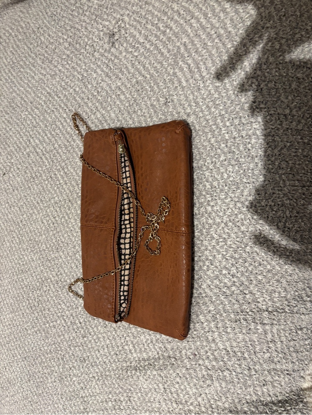 Brown Leatherette Chain Strap Clutch